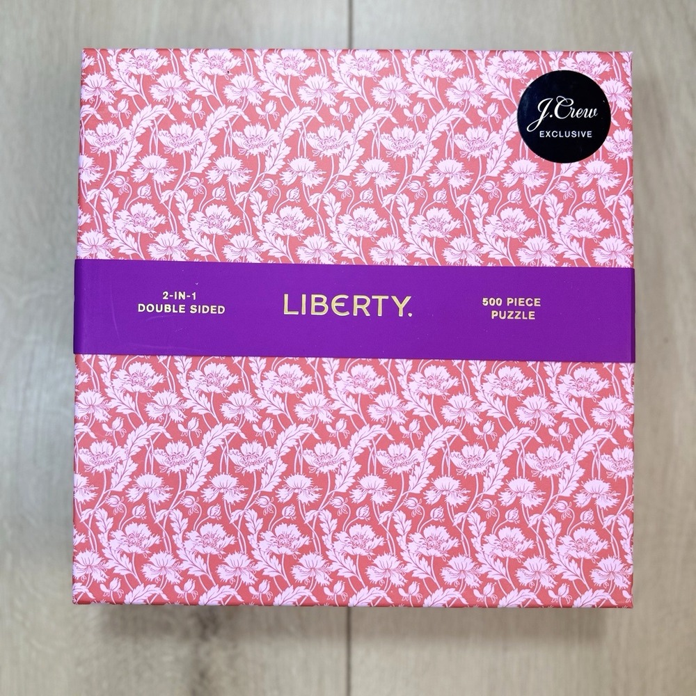 J Crew Liberty 500 Pc Puzzle Double Sided Floral Print Complete Gift Box Set